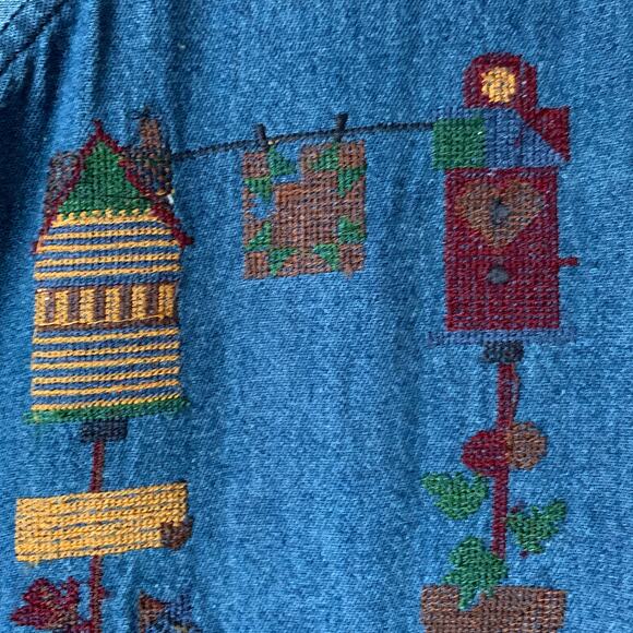 That's The Way To Go Always Innovative Denim Jean Dress Embroidered Birdhouse L - Picture 16 of 16